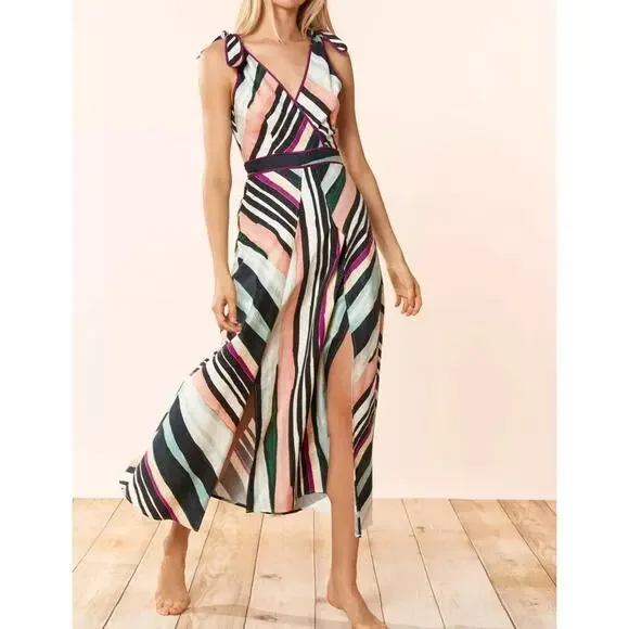 Red Carter Kinsley Striped Sleeveless A-Line Midi Cabana Dress Sz Small - Picture 1 of 6